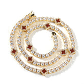 Iced Out 4mm Clover Tennis Chain Red